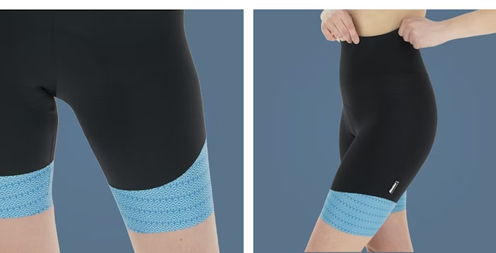 Close-up of Cycling Shorts with Blue Patterned Trim