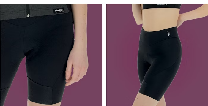 Close-up of Women's Black Cycling Shorts on Purple Background