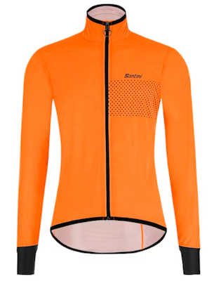 Fluro orange cycling jacket with black zipper and accents.